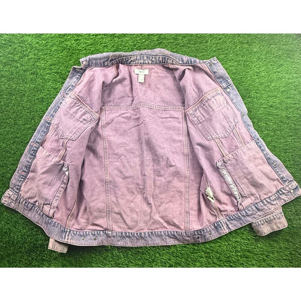 FOREVER 21 Acid Wash Denim Jacket Purple Women's M Oversized Trucker Jean Coat - Picture 4 of 16